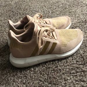 Pink and Gold Adidas tennis shoes
